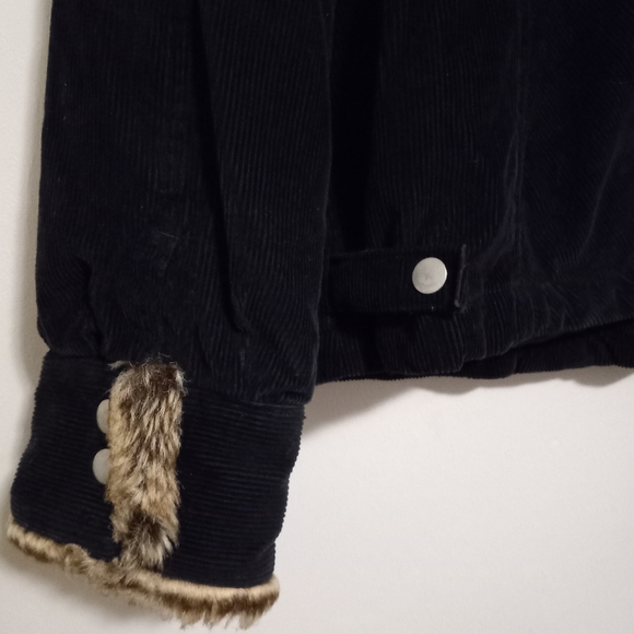 Disneyland Resort L Corduroy Fur Trim Snap Park Jacket in Black Brown - Picture 6 of 12